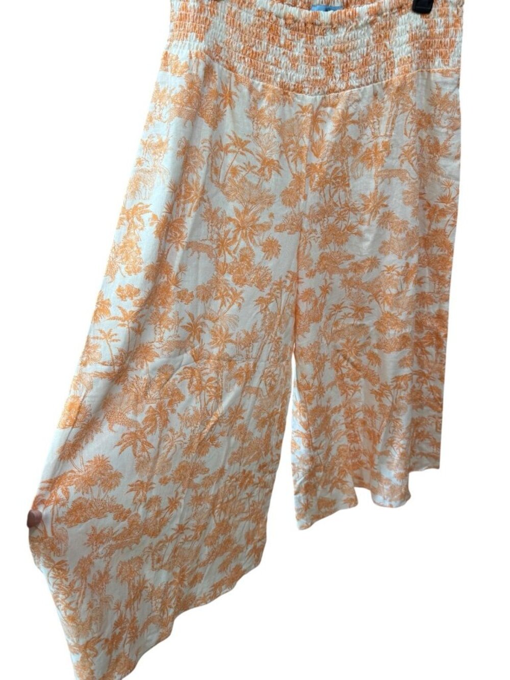 CeCe Wide Leg Linen Blend Orange cream Pants Boho trees animal print Size Large